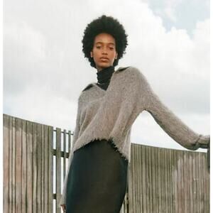 Madewell Brushed Polo Sweater Alpaca Wool Collared Pullover Gray Heather Small